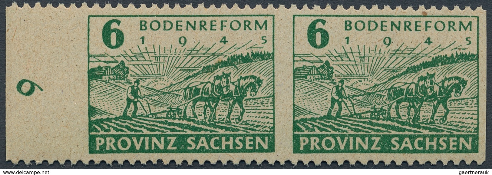 Sowjetische Zone - Provinz Sachsen: 1945, Bodenreform 6 Pf, LEBHAFTGRÜN Im Waagerechten Paar Vom Lin - Autres & Non Classés