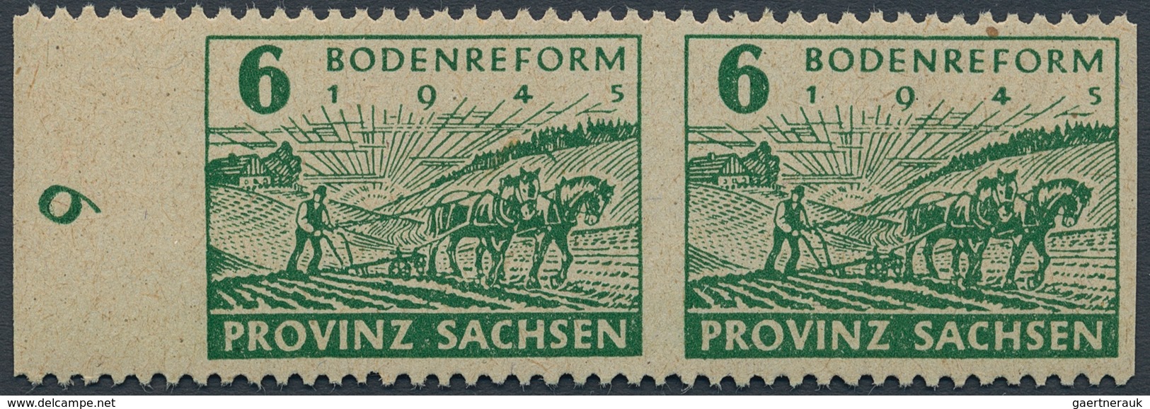 Sowjetische Zone - Provinz Sachsen: 1945, Bodenreform 6 Pf, LEBHAFTGRÜN Im Waagerechten Paar Vom Lin - Other & Unclassified