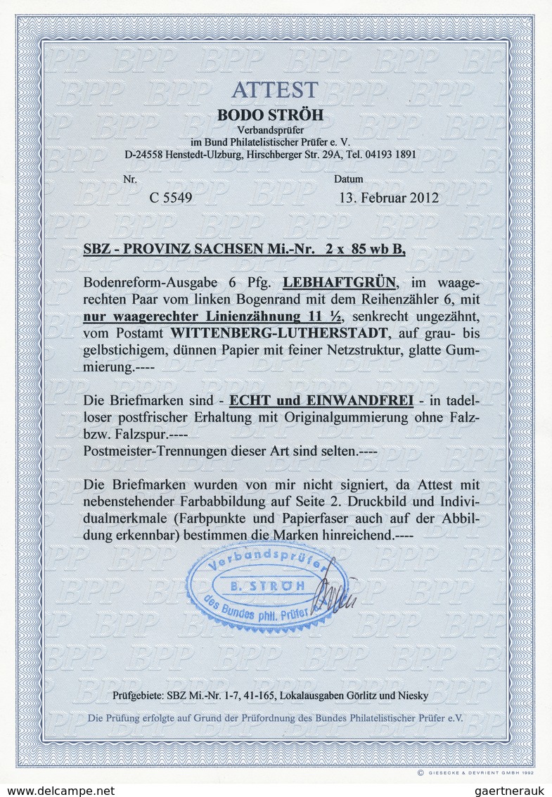 Sowjetische Zone - Provinz Sachsen: 1945, Bodenreform 6 Pf, LEBHAFTGRÜN Im Waagerechten Paar Vom Lin - Other & Unclassified