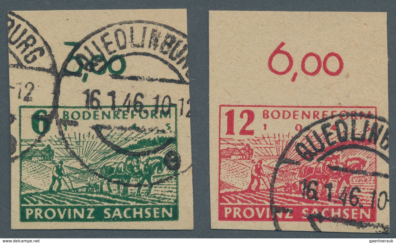 Sowjetische Zone - Provinz Sachsen: 1945, VERSUCHSDRUCKE 6 Und 12 Pfg Bodenreform Einheitlich Mit Ke - Autres & Non Classés