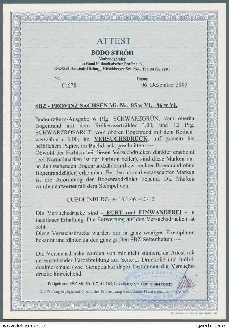 Sowjetische Zone - Provinz Sachsen: 1945, VERSUCHSDRUCKE 6 Und 12 Pfg Bodenreform Einheitlich Mit Ke - Other & Unclassified