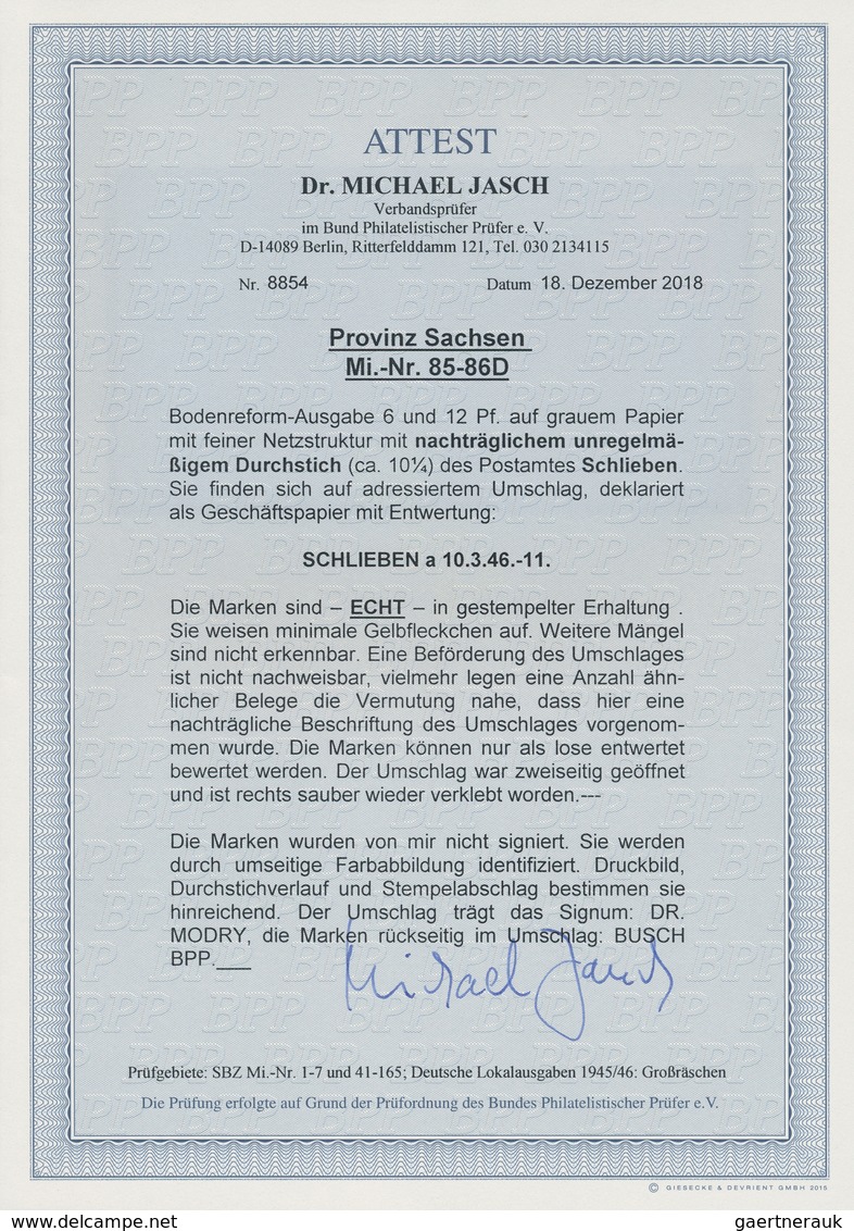 Sowjetische Zone - Provinz Sachsen: 1945, Bodenreform 6 Pf Und 12 Pf Mit Postmeistertrennung D Auf B - Sonstige & Ohne Zuordnung