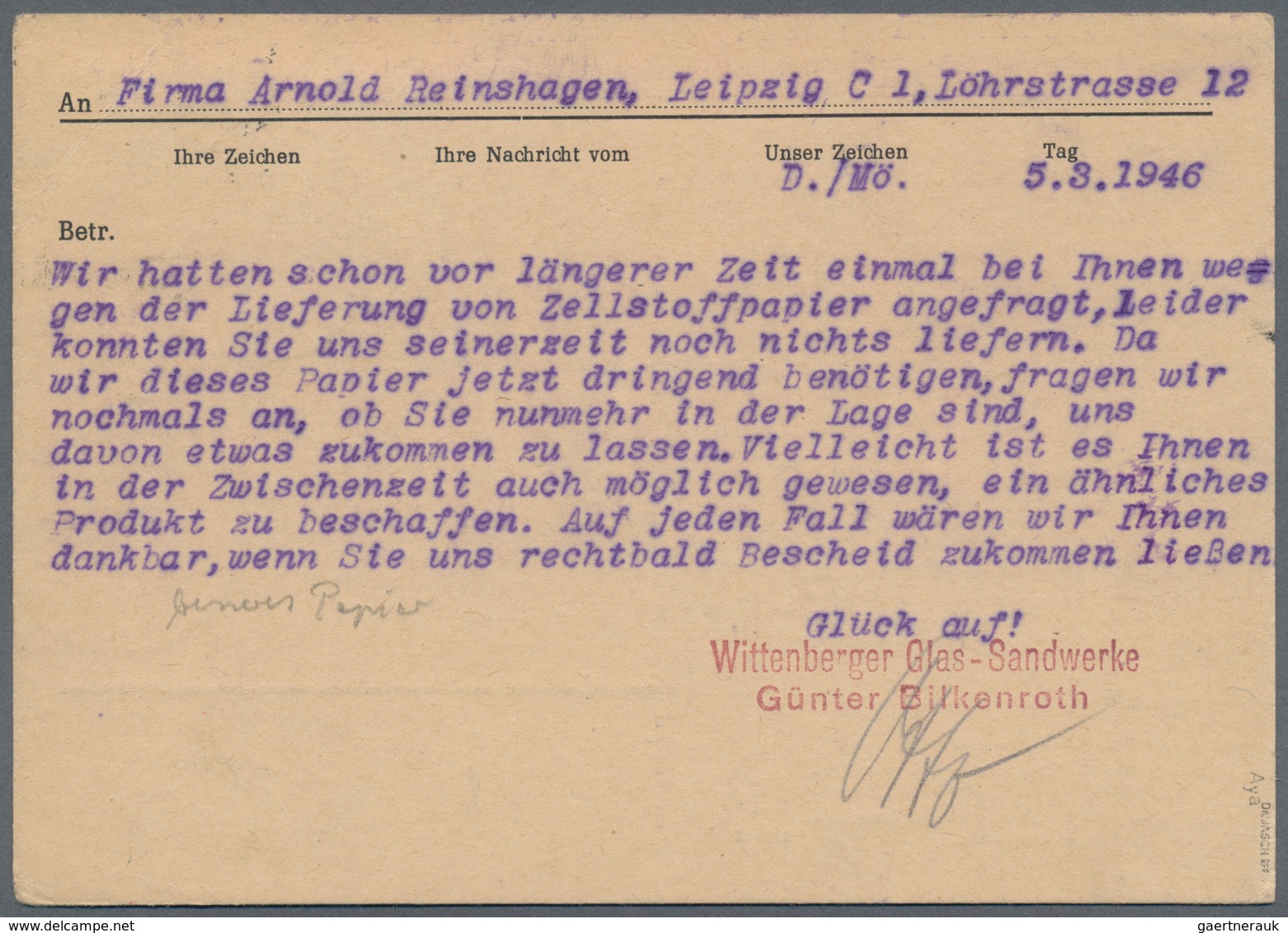 Sowjetische Zone - Provinz Sachsen: 1945, 6 Pfg. Bodenreform Grün Auf Papier Mit Fallender Papierstr - Sonstige & Ohne Zuordnung