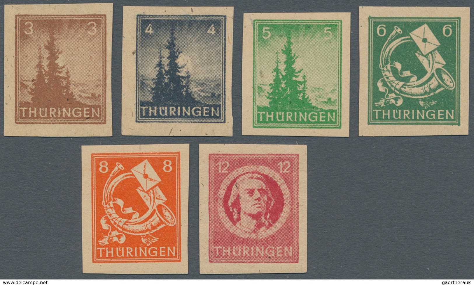 Sowjetische Zone - Thüringen: 1945, 3 Pfg. - 12 Pfg. Ungezähnt Postfrisch, Dabei 3 Und 4 Pfg. Mit Sp - Autres & Non Classés