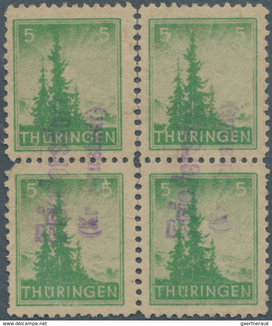 Sowjetische Zone - Thüringen: 1945, 5 Pfg. Grün Mit Spargummi Auf Sehr Dünnem Papier, Viererblock Ge - Autres & Non Classés