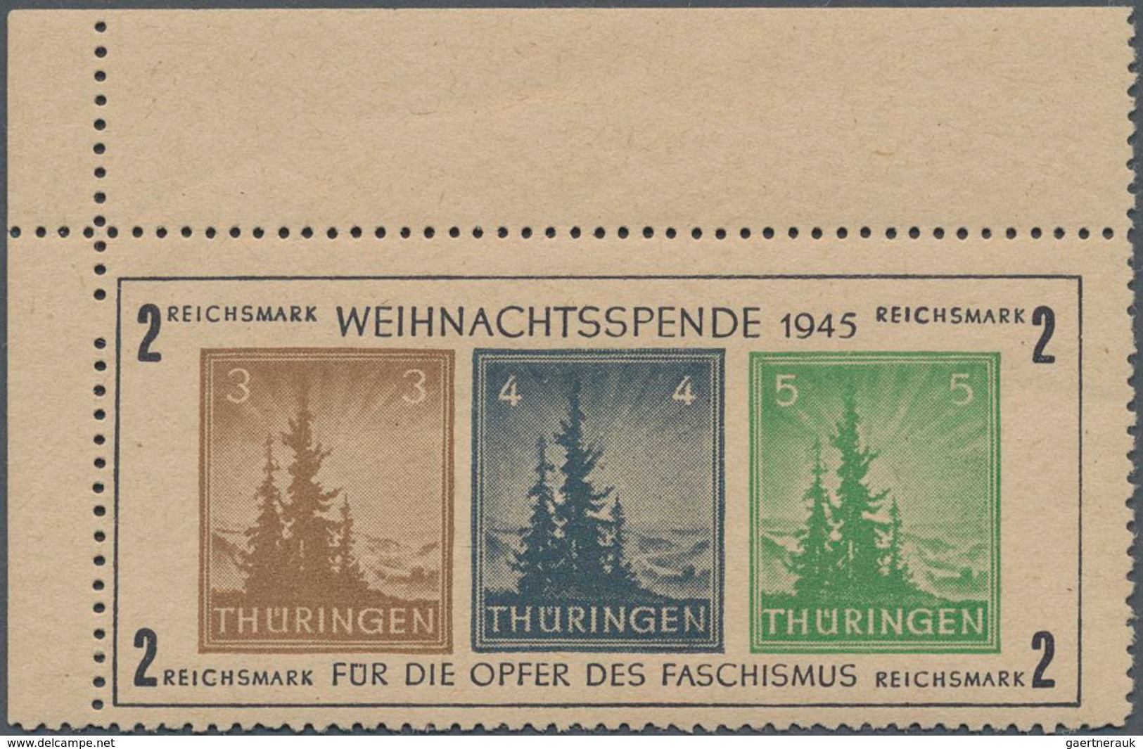 Sowjetische Zone - Thüringen: 1945, Kleiner Weihnachtsblock Mit Grauem Papier Aus Der Linken Oberen - Autres & Non Classés