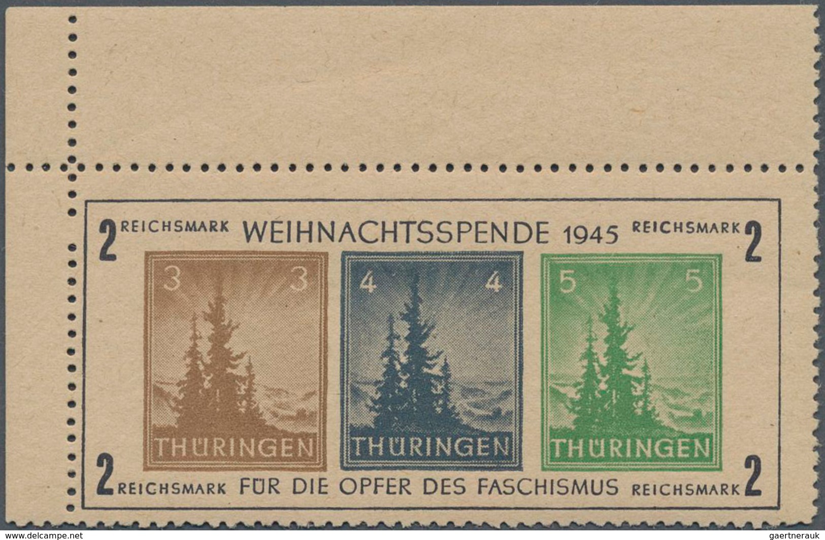 Sowjetische Zone - Thüringen: 1945, Kleiner Weihnachtsblock Mit Grauem Papier Aus Der Linken Oberen - Sonstige & Ohne Zuordnung
