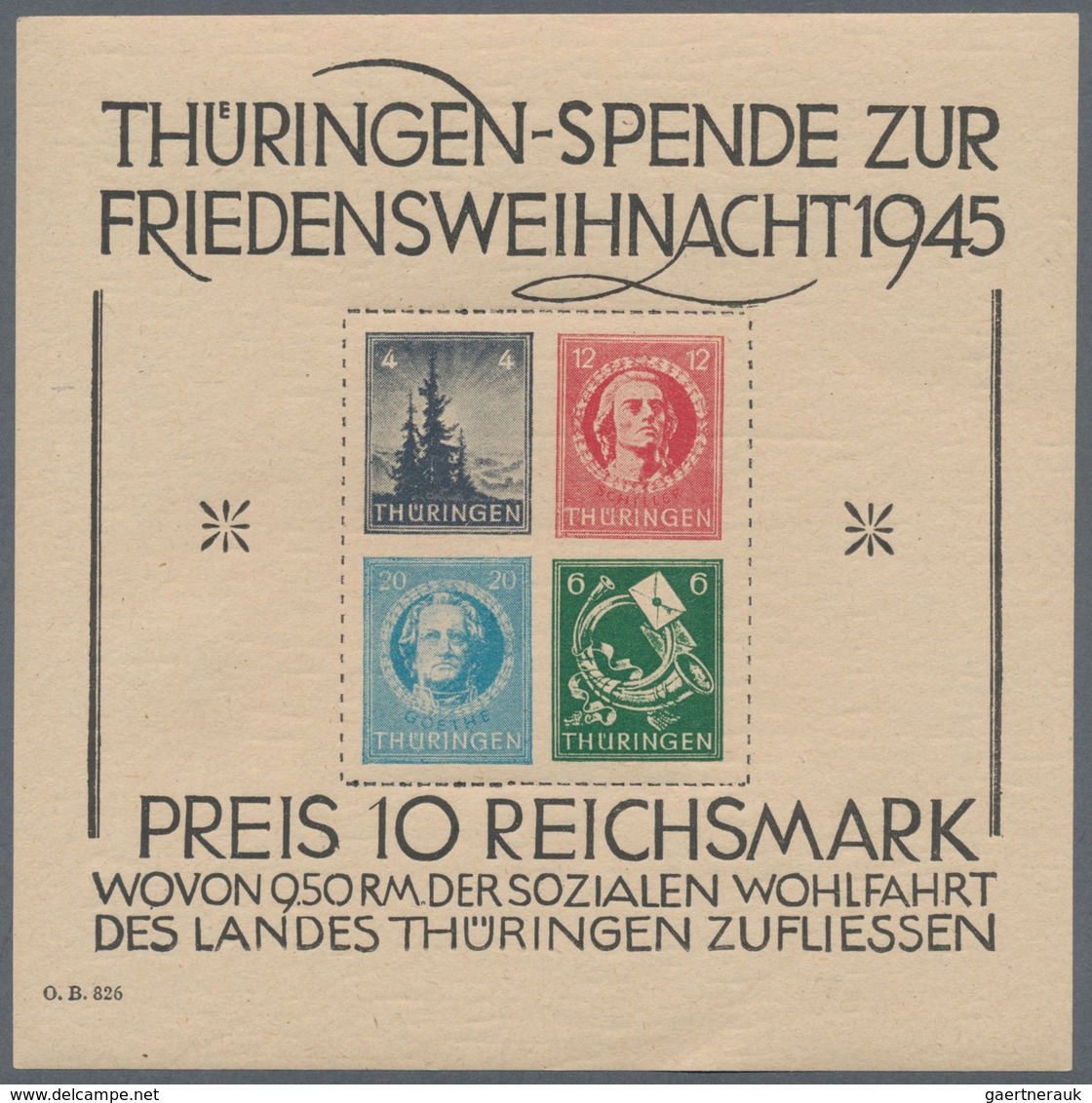 Sowjetische Zone - Thüringen: 1945, Weihnachts-Block Auf Gelblichgrauem Papier, Type III, Postfrisch - Autres & Non Classés