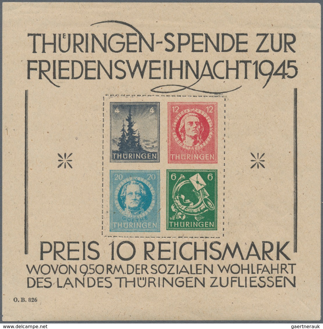 Sowjetische Zone - Thüringen: 1945, Großer Weihnachtsblock In Sehr Seltener Papiersorte V (graugefas - Other & Unclassified