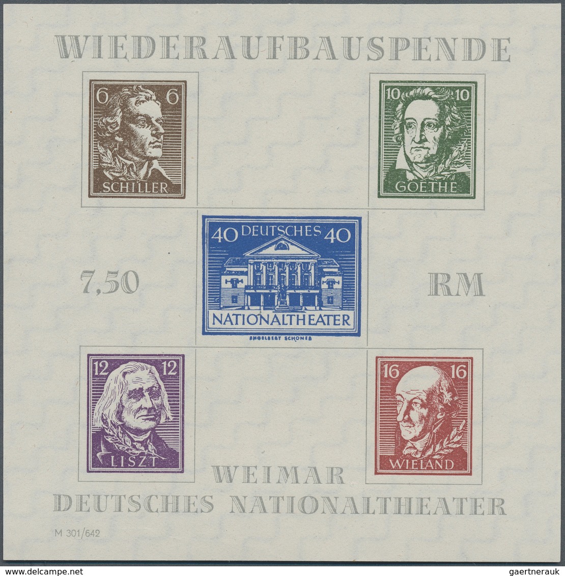 Sowjetische Zone - Thüringen: 1946, Blockausgabe Zum Wiederaufbau Des Nationaltheaters Weimar Mit 5 - Other & Unclassified