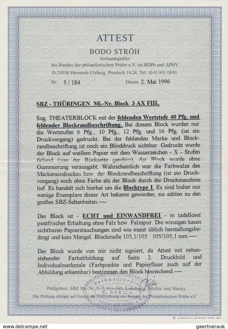 Sowjetische Zone - Thüringen: 1946, Ungezähnter Theaterblock Der Blocktype I Ohne Die Wertstufe 40 P - Sonstige & Ohne Zuordnung