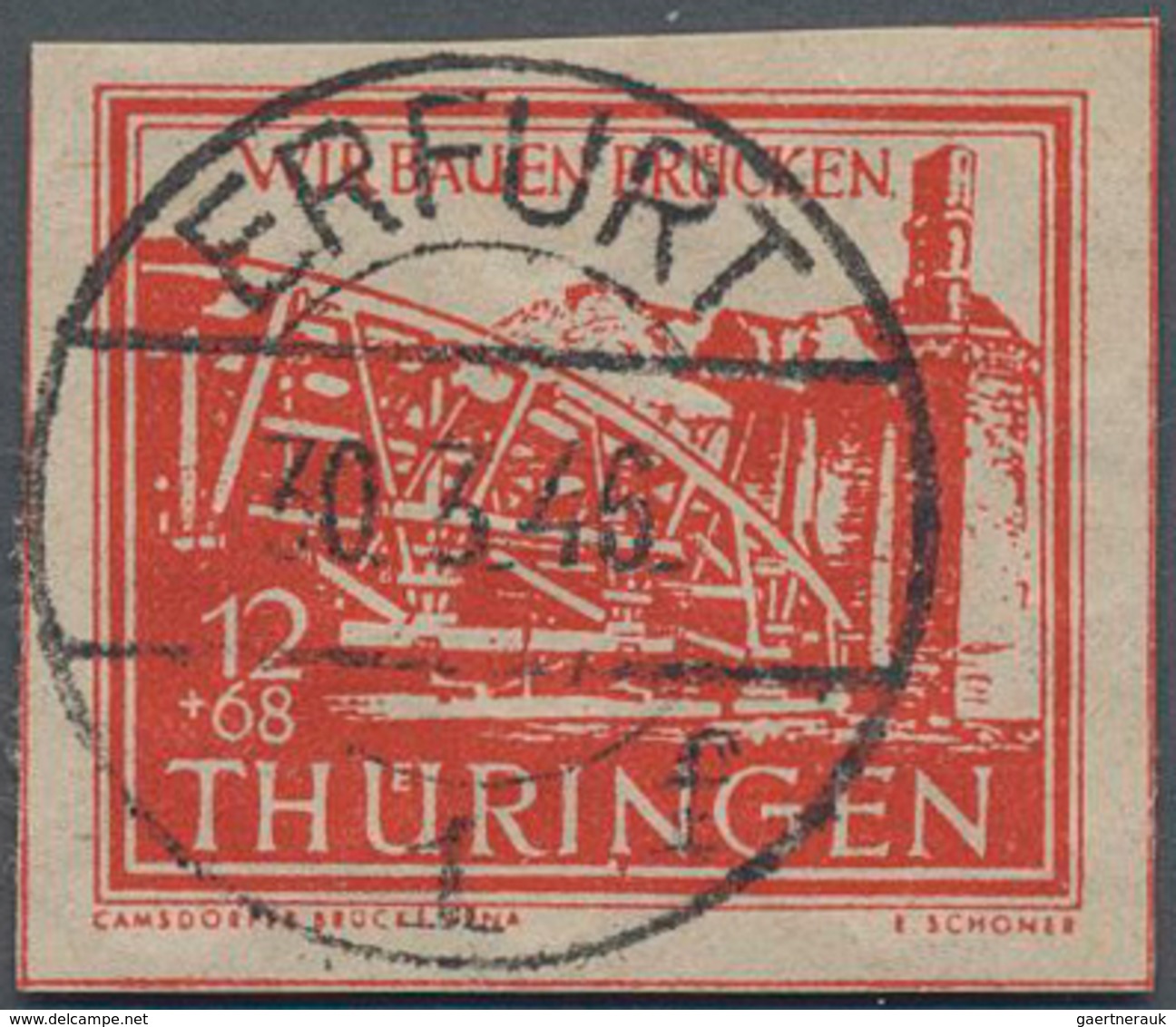 Sowjetische Zone - Thüringen: 1946, Thüringen Brückenbau 12 + 68 Pf Dunkelorangerot Auf SEHR SELTENE - Other & Unclassified