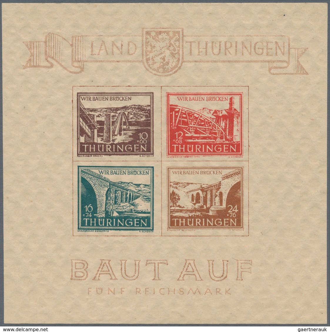 Sowjetische Zone - Thüringen: 1945, Brückenblau-Block, Zwei Einwandfrei Postfrische Exemplare In Unt - Autres & Non Classés