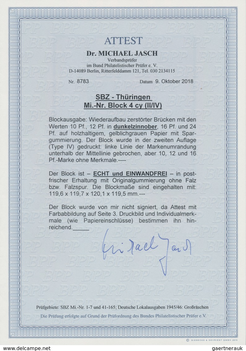 Sowjetische Zone - Thüringen: 1946, Wiederaufbau-Block Mit 12 Pfg. Dunkelzinnober, Type IV, Postfris - Other & Unclassified