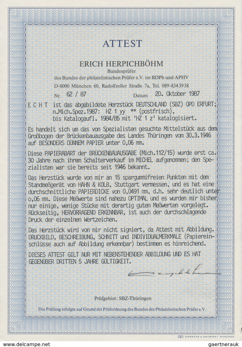 Sowjetische Zone - Thüringen: 1946, Herzstück Aus Dem Thüringen Brückenbau-Zusammendruckbogen Auf Se - Autres & Non Classés