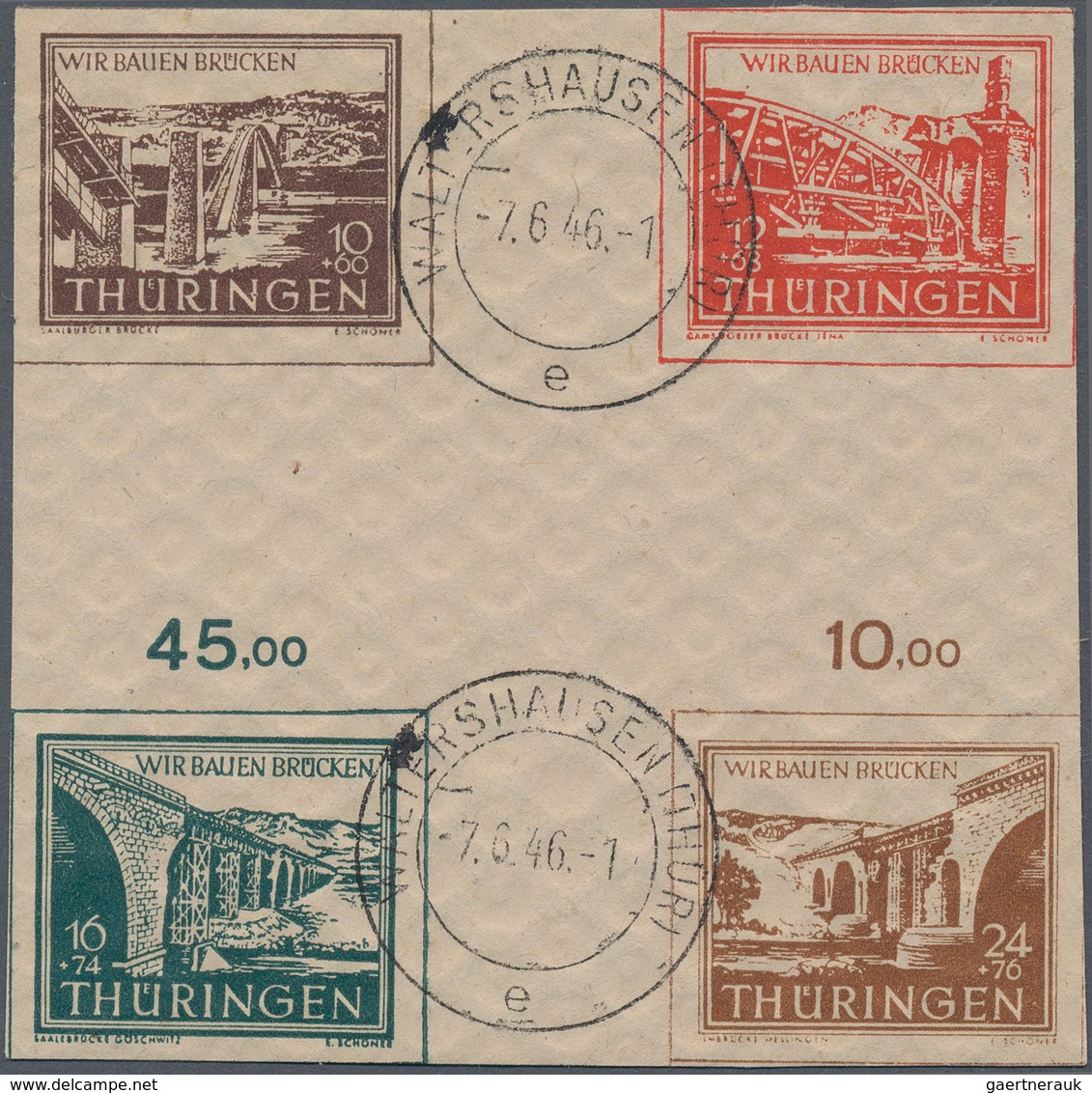 Sowjetische Zone - Thüringen: 1946, Wiederaufbau-Herzstück Mit 24 Pfg. Gelbbraun Auf Y-Papier, Saube - Autres & Non Classés