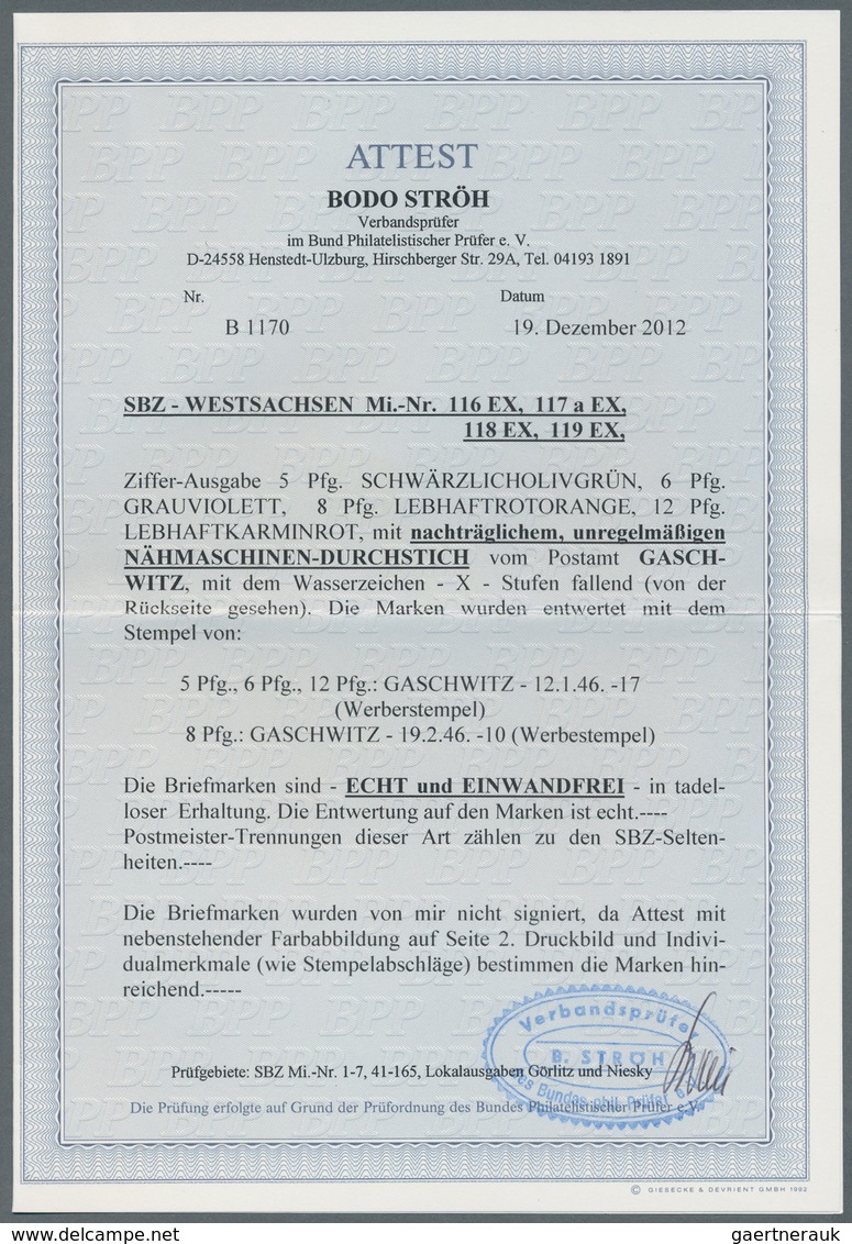 Sowjetische Zone - West-Sachsen: 1945, 4 Werte Freimarken Ziffern Mit Der Seltenen Und Echten "Gasch - Autres & Non Classés