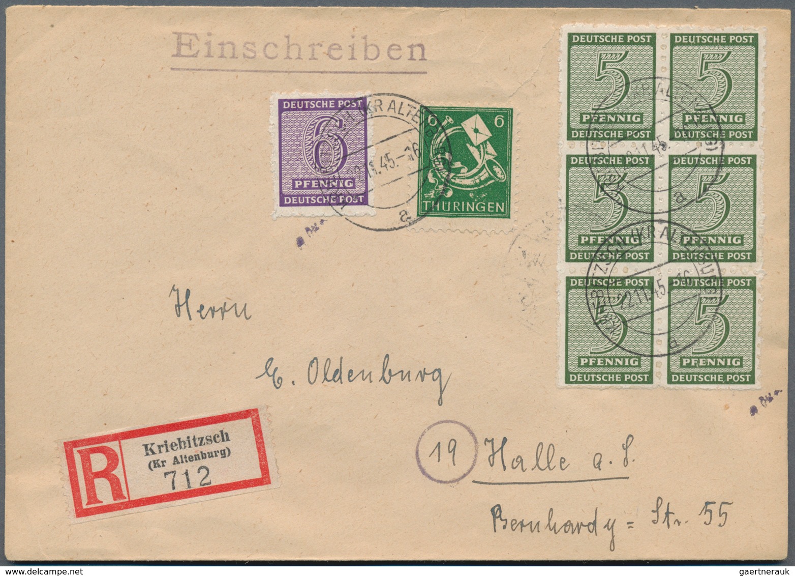 Sowjetische Zone - West-Sachsen: Postmeistertrennung Kriebitzsch: 1945, 5 Pfg. Ziffer Im Senkrechten - Autres & Non Classés