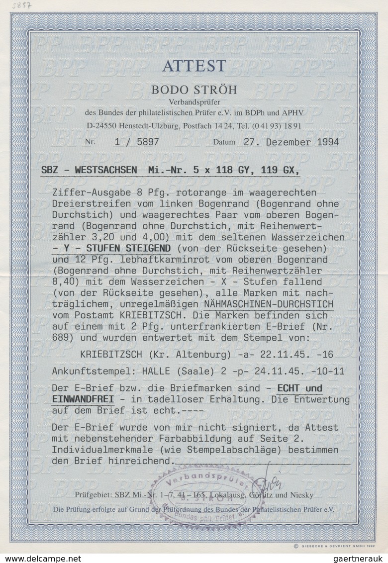 Sowjetische Zone - West-Sachsen: Postmeistertrennung Kriebitzsch: 8 Pfg. Ziffer Mit Wasserzeichen 1 - Other & Unclassified