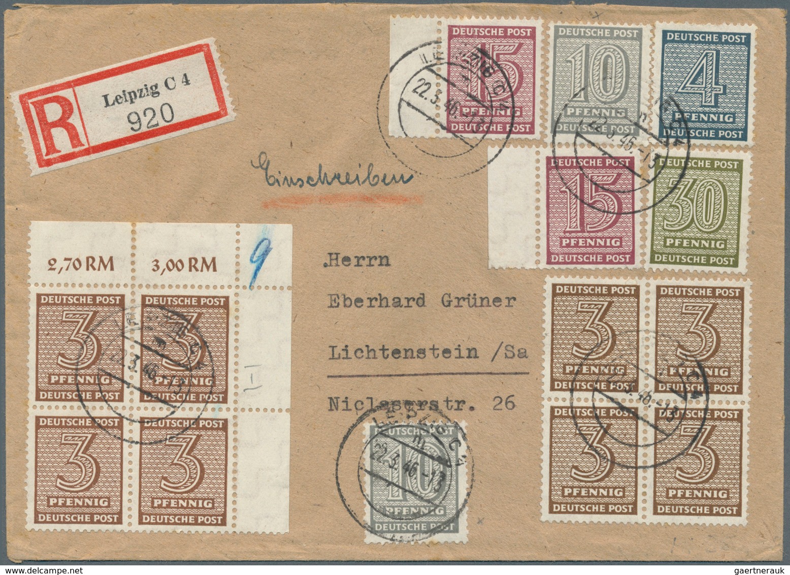 Sowjetische Zone - West-Sachsen: 1945, Ziffer 30 Pf Hell Bis Dunkelbräunlicholiv Mit Zusatzfrankatur - Sonstige & Ohne Zuordnung