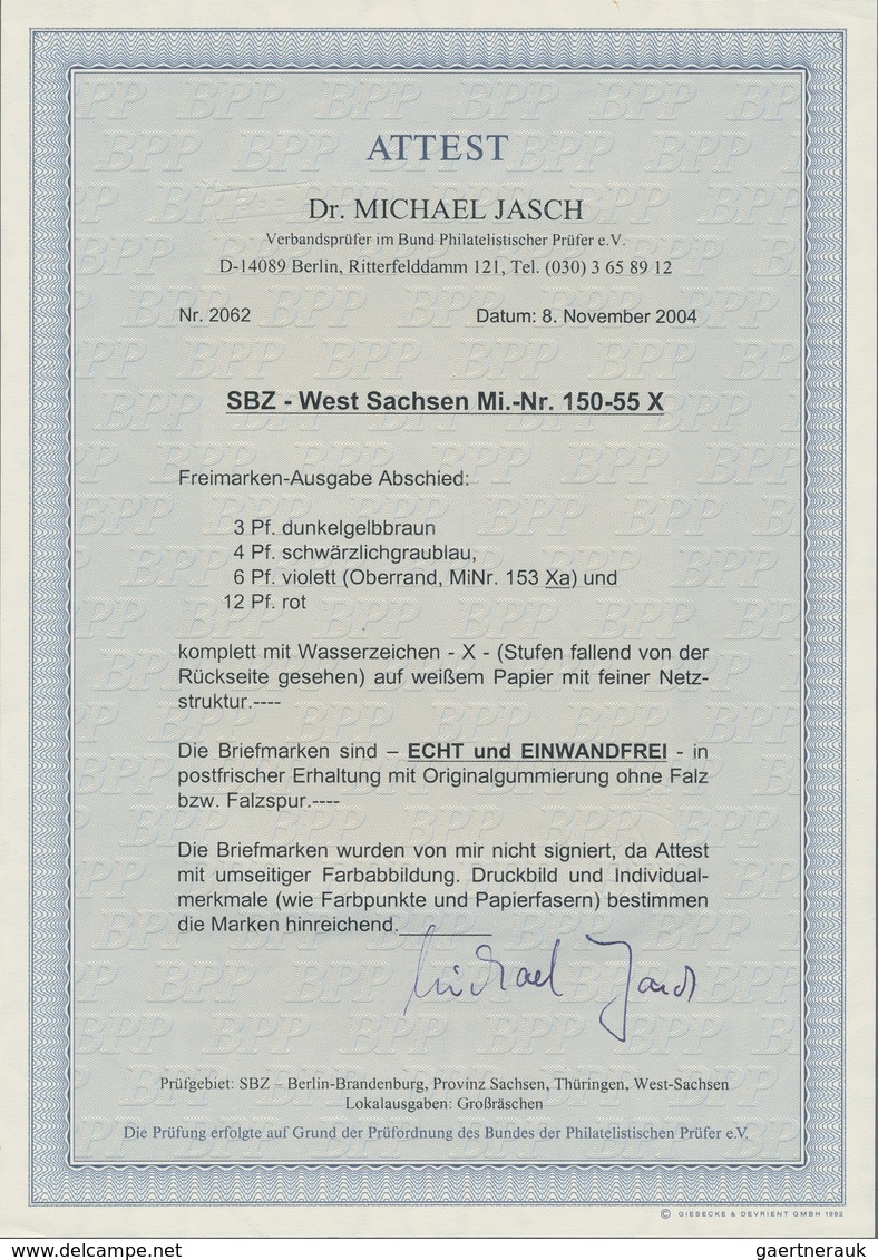 Sowjetische Zone - West-Sachsen: 1946, 3 Pfg. - 12 Pfg. Abschiedsserie Mit Wasserzeichen 1 X, Komple - Andere & Zonder Classificatie