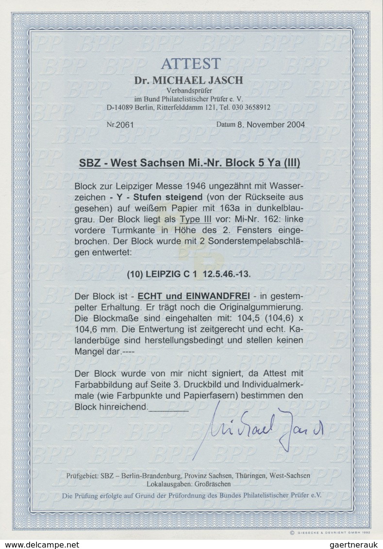 Sowjetische Zone - West-Sachsen: 1946, Leipziger Messe-Block, Type III Mit Wasserzeichen 1 Y, Sauber - Sonstige & Ohne Zuordnung