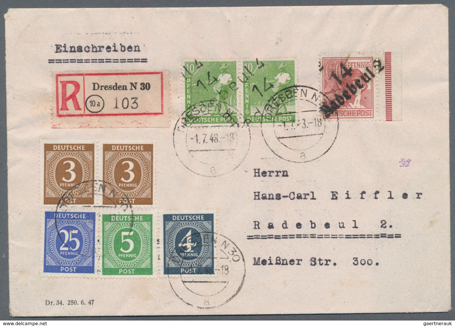 Sowjetische Zone - Bezirkshandstempel - II - Bez. 14 (Dresden): 1948, 10 Pfg. Arbeiter Mit Handstemp - Other & Unclassified