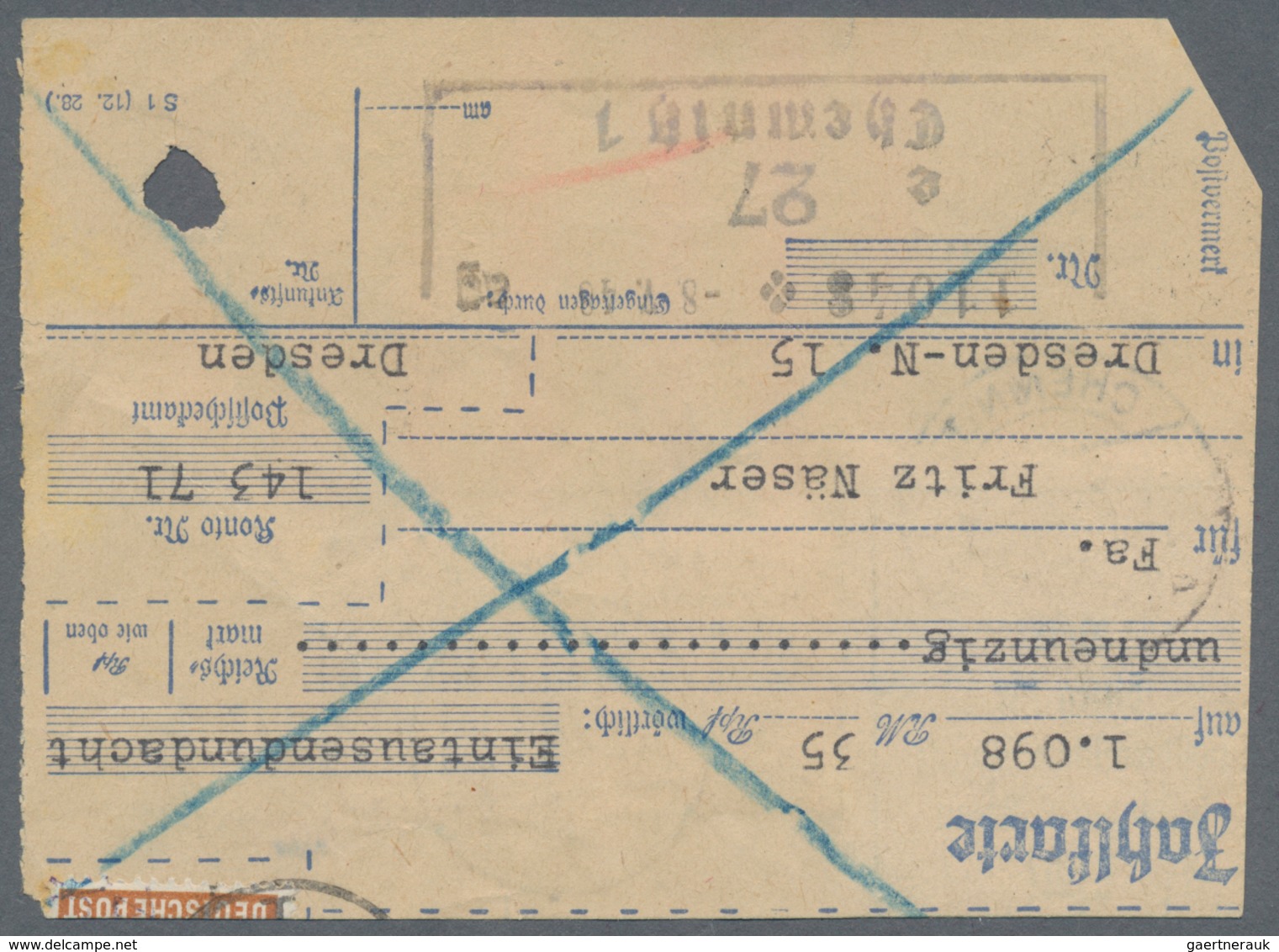 Sowjetische Zone - Bezirkshandstempel - V - Bez. 27 (Leipzig): 1948, 12 Pfg. Arbeiter Mit Handstempe - Other & Unclassified