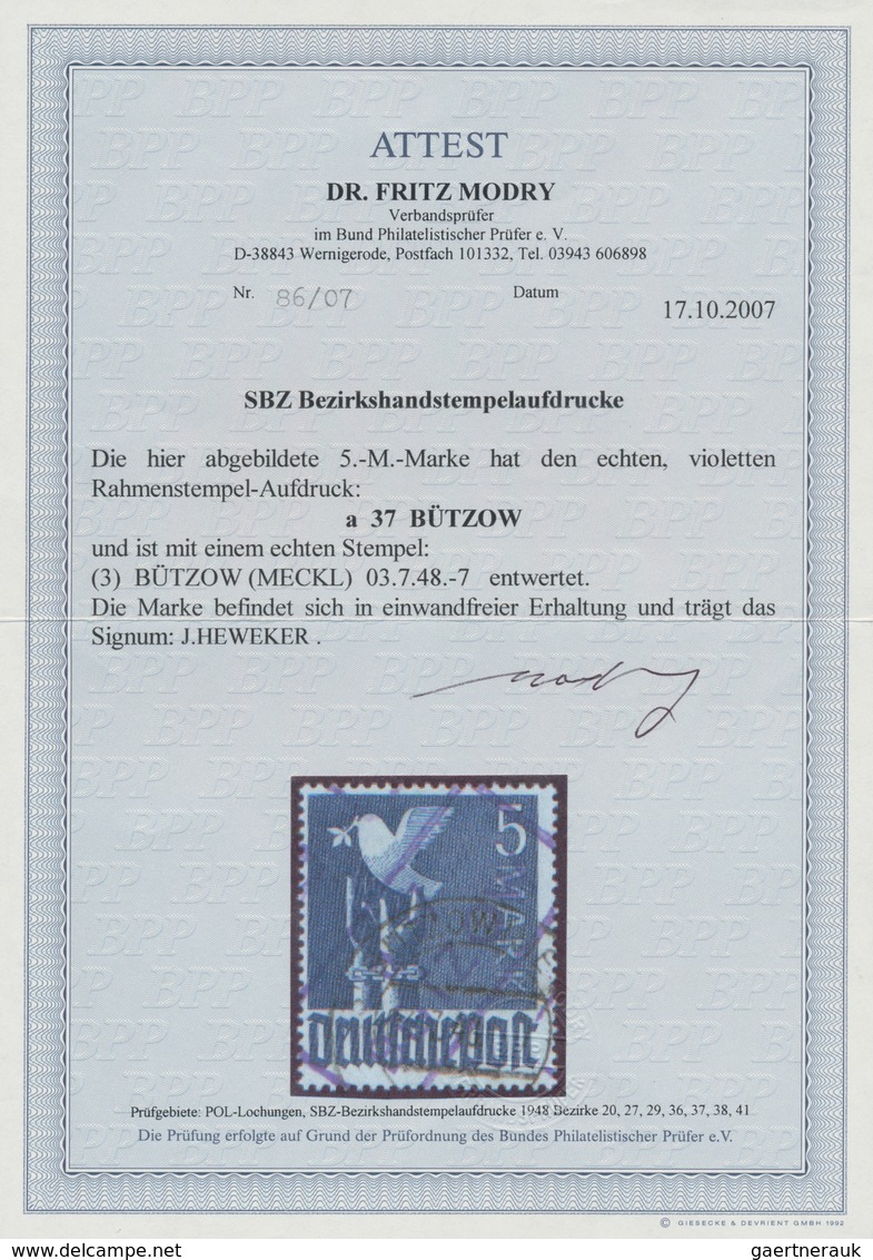 Sowjetische Zone - Bezirkshandstempel - VIII - Bez. 37 (Schwerin): 1948, 5 Mark Taube Mit Violettem - Autres & Non Classés