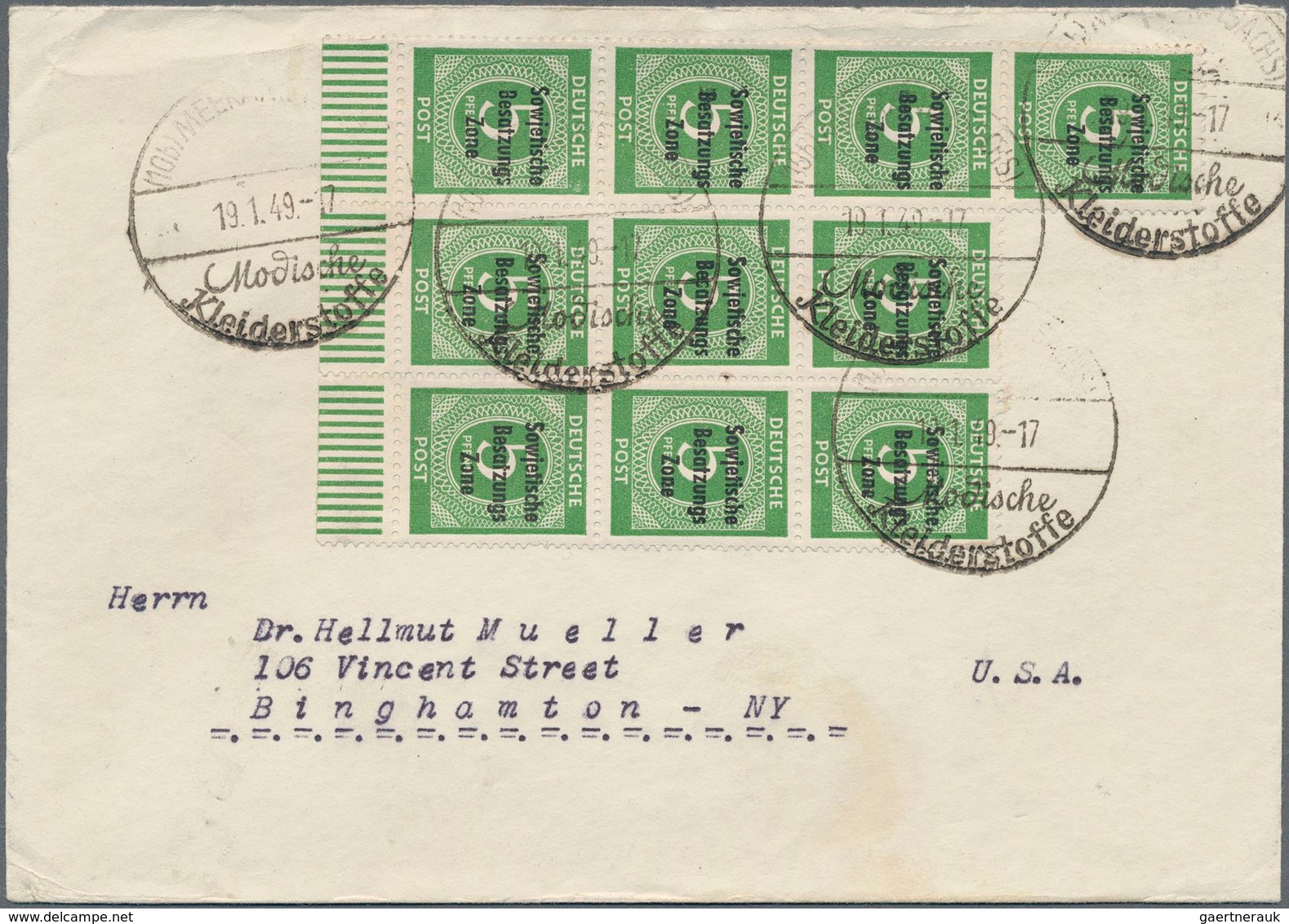 Sowjetische Zone - Allgemeine Ausgaben: 1949, 5 Pfg. Ziffer Maschinen-Aufdruck Im Zehnerblock Auf Au - Sonstige & Ohne Zuordnung