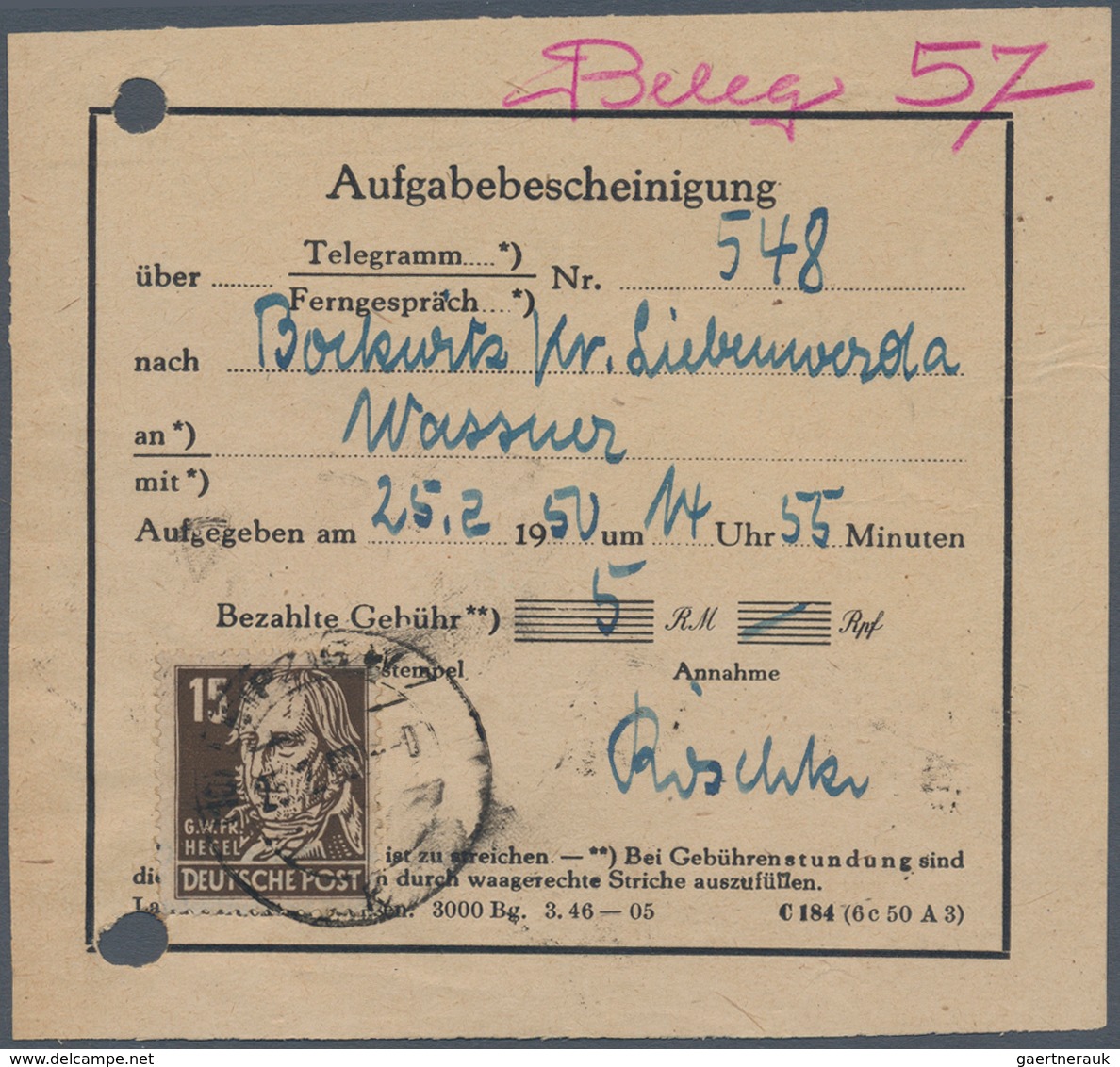 Sowjetische Zone - Allgemeine Ausgaben: 1948, Persönlichkeiten, 15 Pfg. Schwarzbraun, Als Portogerec - Sonstige & Ohne Zuordnung