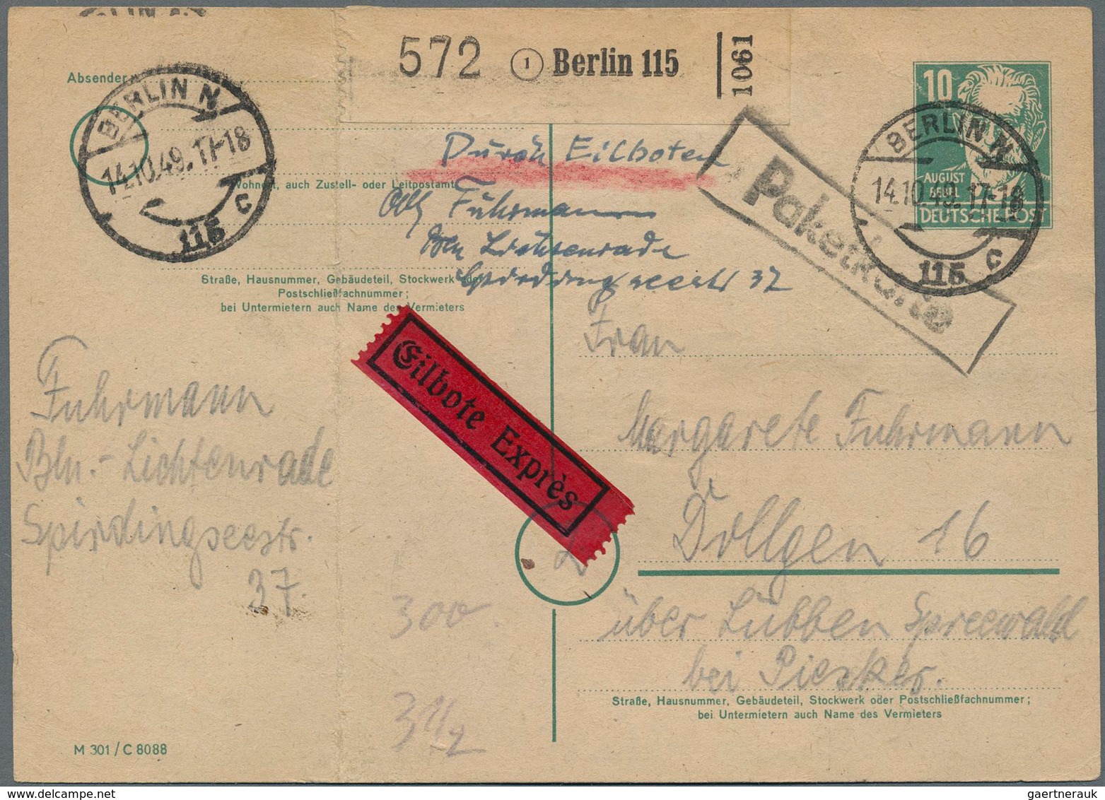 Sowjetische Zone - Ganzsachen: 1949, 10 Pf. + 2,90 M., Vollständige Ganzsachenkarte Als Aushilfspake - Other & Unclassified