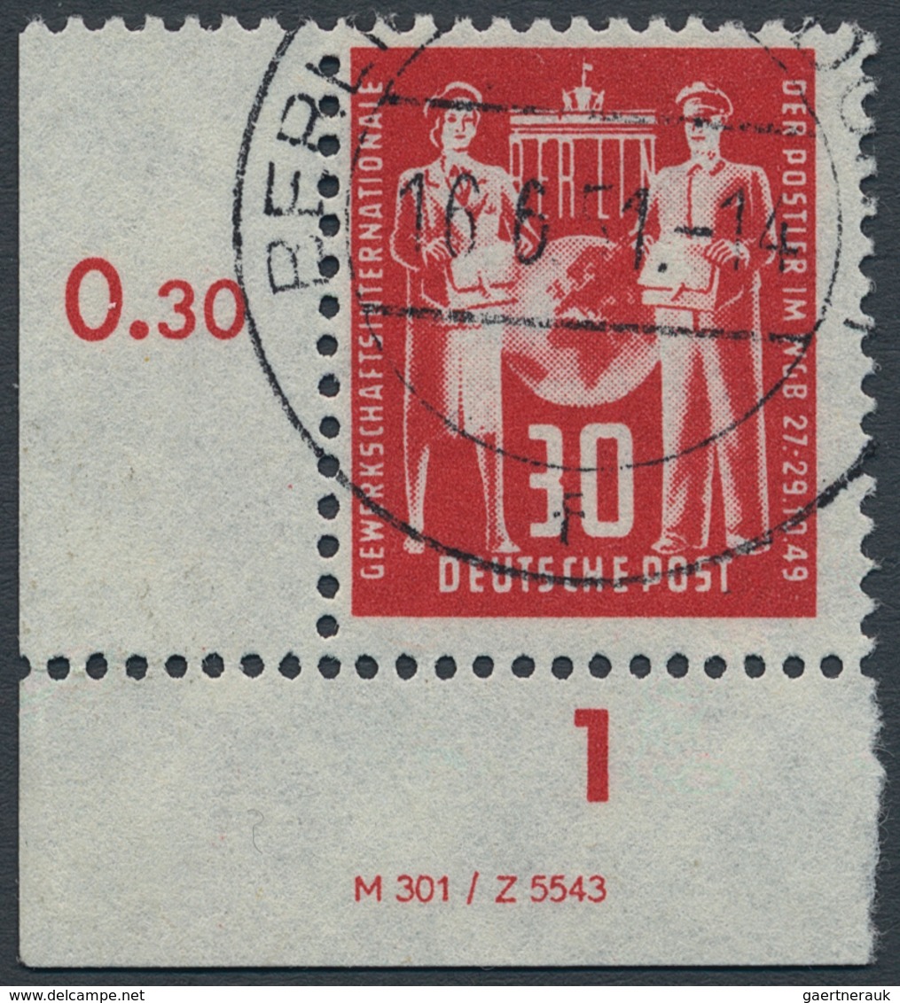 DDR: 1949, 30 Pf. Postgewerkschaft, Linkes Unteres Eckrandstück Mit Druckvermerk "M301 / Z 5543", Ge - Autres & Non Classés