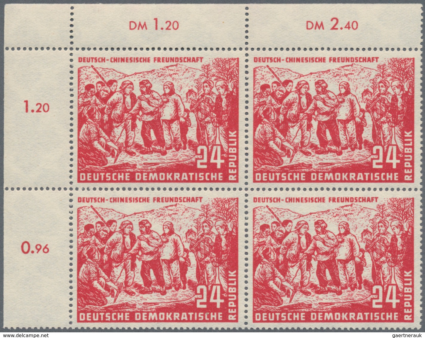 DDR: 1951, 12 - 50 Pf Deutsch-chinesische Freundschaft Kpl. Postfrisch Vom Rand/Eckrand Im 4er-Block - Autres & Non Classés