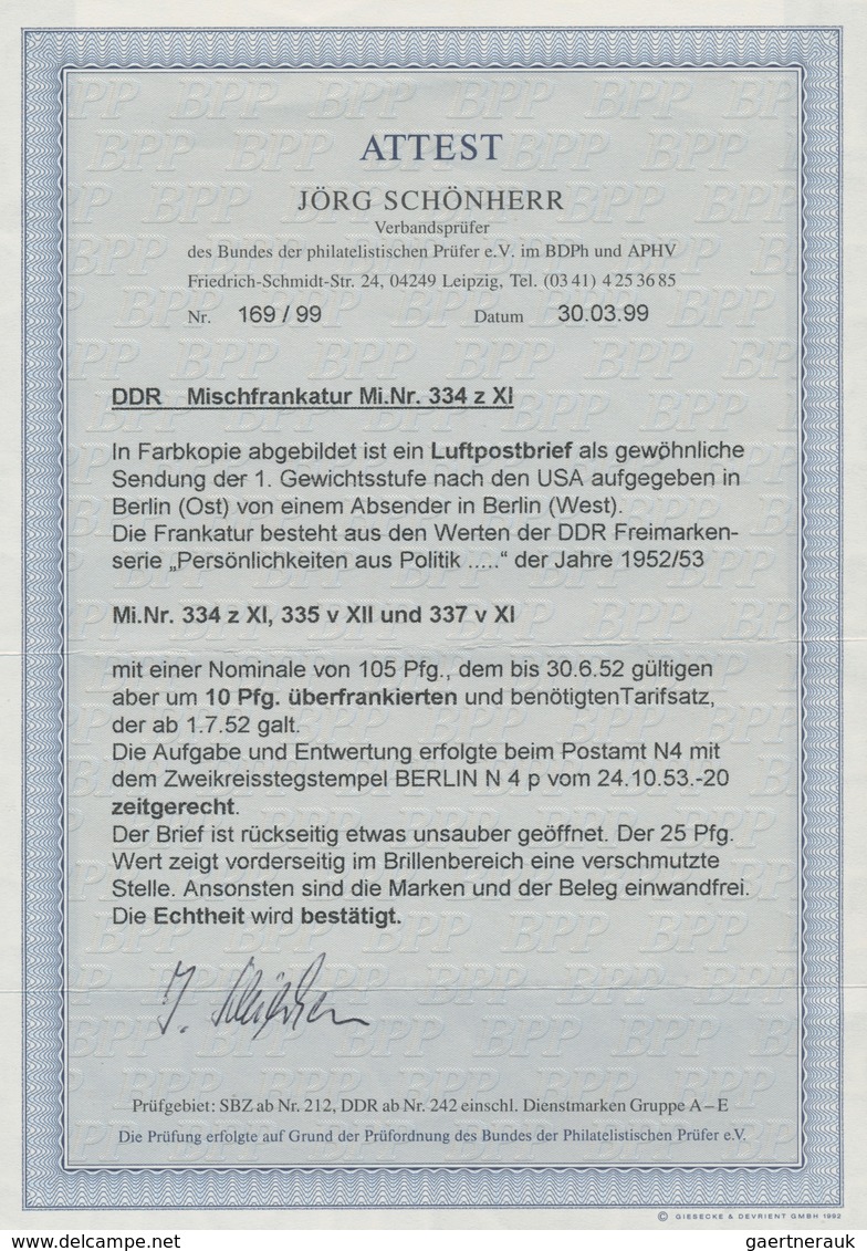 DDR: 1952, 25 Pfg. Auf Gewöhnlichem Papier Mit Wasserzeichen 2 XI, 30 Pfg. Und 50 Pfg. Köpfe II Je M - Sonstige & Ohne Zuordnung