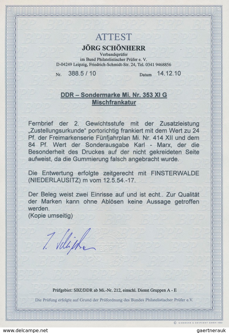 DDR: 1953, Fernbrief Der 2. Gewichtsstufe Mit Der Zusatzleistung "Zustellungsurkunde" Portorichtig F - Other & Unclassified