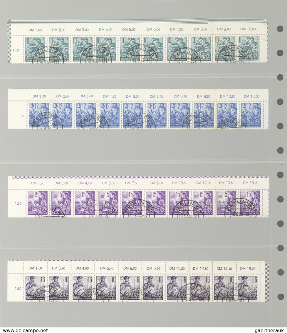 DDR: 1953, 17 Werte Als Oberrand- Zehnerstreifen Und 24 Pfg. Als Eckrand - Zehnerblock Unten Links J - Altri & Non Classificati