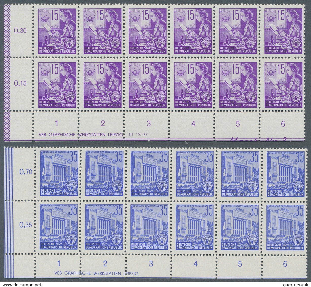 DDR: 1953, Freimarken Im Offsetdruck 1-84 Pf. Komplett Im Waagrechten 12er-Block Aus Der Linken Unte - Other & Unclassified