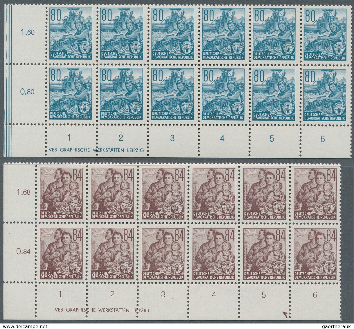 DDR: 1953, Freimarken Im Offsetdruck 1-84 Pf. Komplett Im Waagrechten 12er-Block Aus Der Linken Unte - Autres & Non Classés