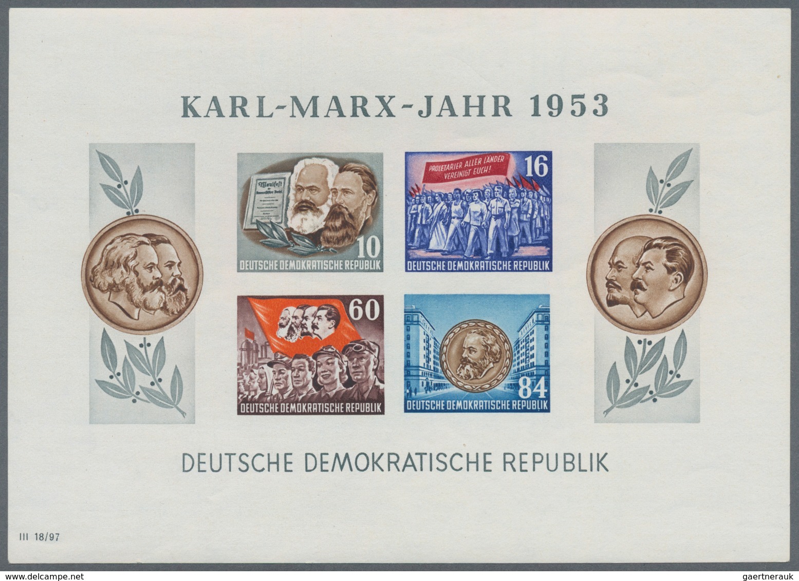 DDR: 1953, Marx-Blocks, Komplette Garnitur Gezähnt Und Geschnitten Mit BEIDEN Wasserzeichenvarianten - Other & Unclassified