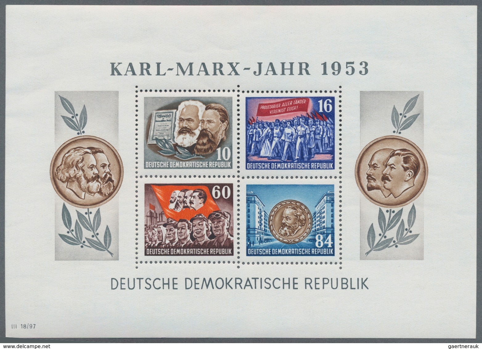 DDR: 1953, Marx-Blocks, Komplette Garnitur Gezähnt Und Geschnitten Mit BEIDEN Wasserzeichenvarianten - Other & Unclassified