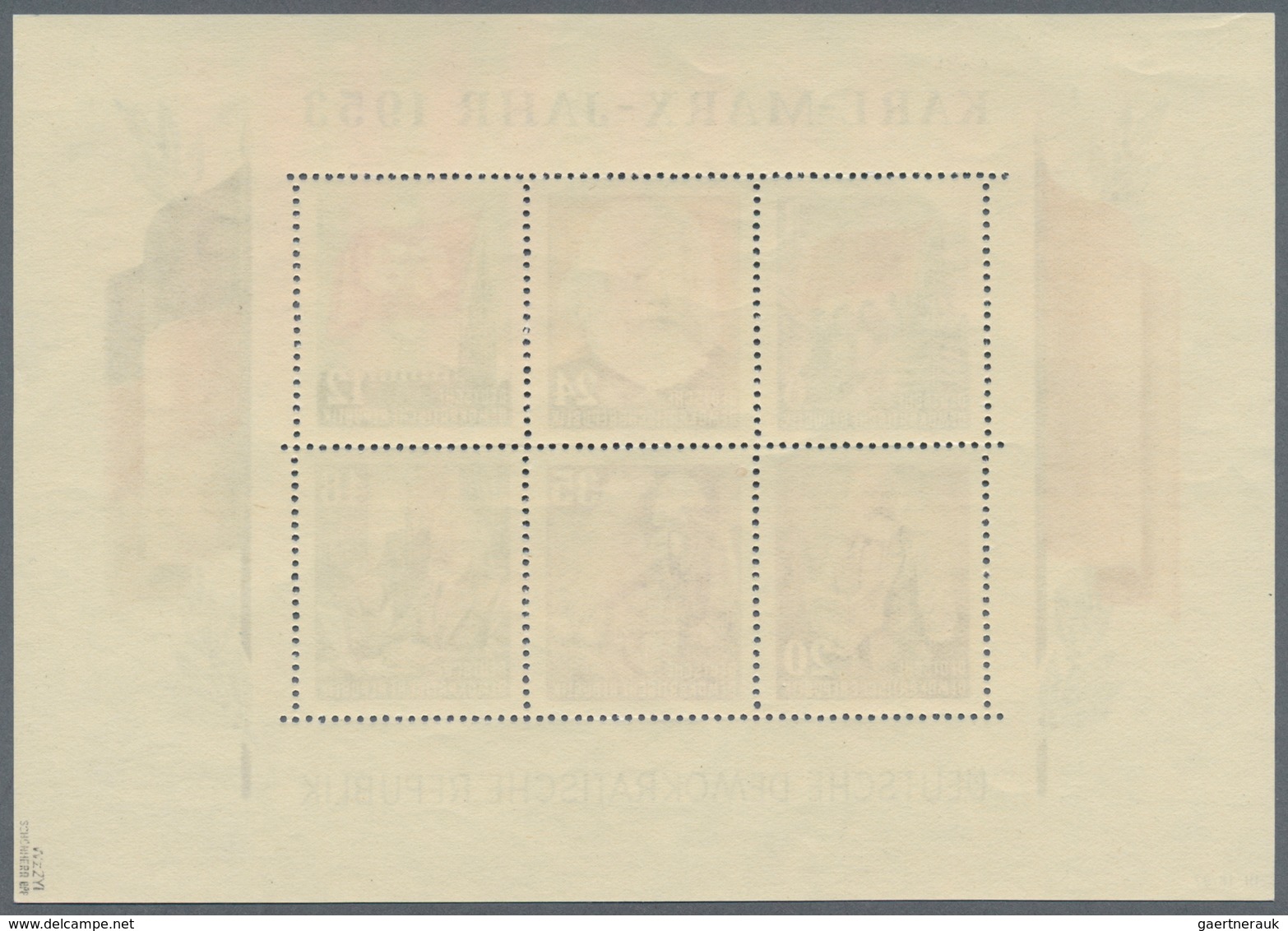 DDR: 1953, Marx-Blocks, komplette Garnitur gezähnt und geschnitten mit BEIDEN Wasserzeichenvarianten