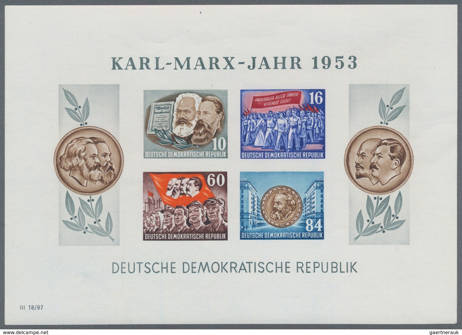 DDR: 1953, Marx-Blocks, Komplette Garnitur Gezähnt Und Geschnitten Mit BEIDEN Wasserzeichenvarianten - Other & Unclassified