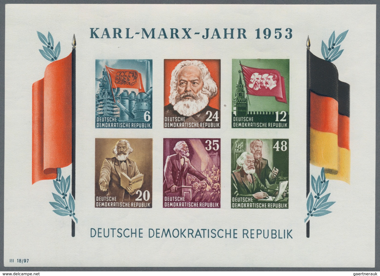 DDR: 1953, Marx-Blocks, Komplette Garnitur Gezähnt Und Geschnitten Mit BEIDEN Wasserzeichenvarianten - Other & Unclassified