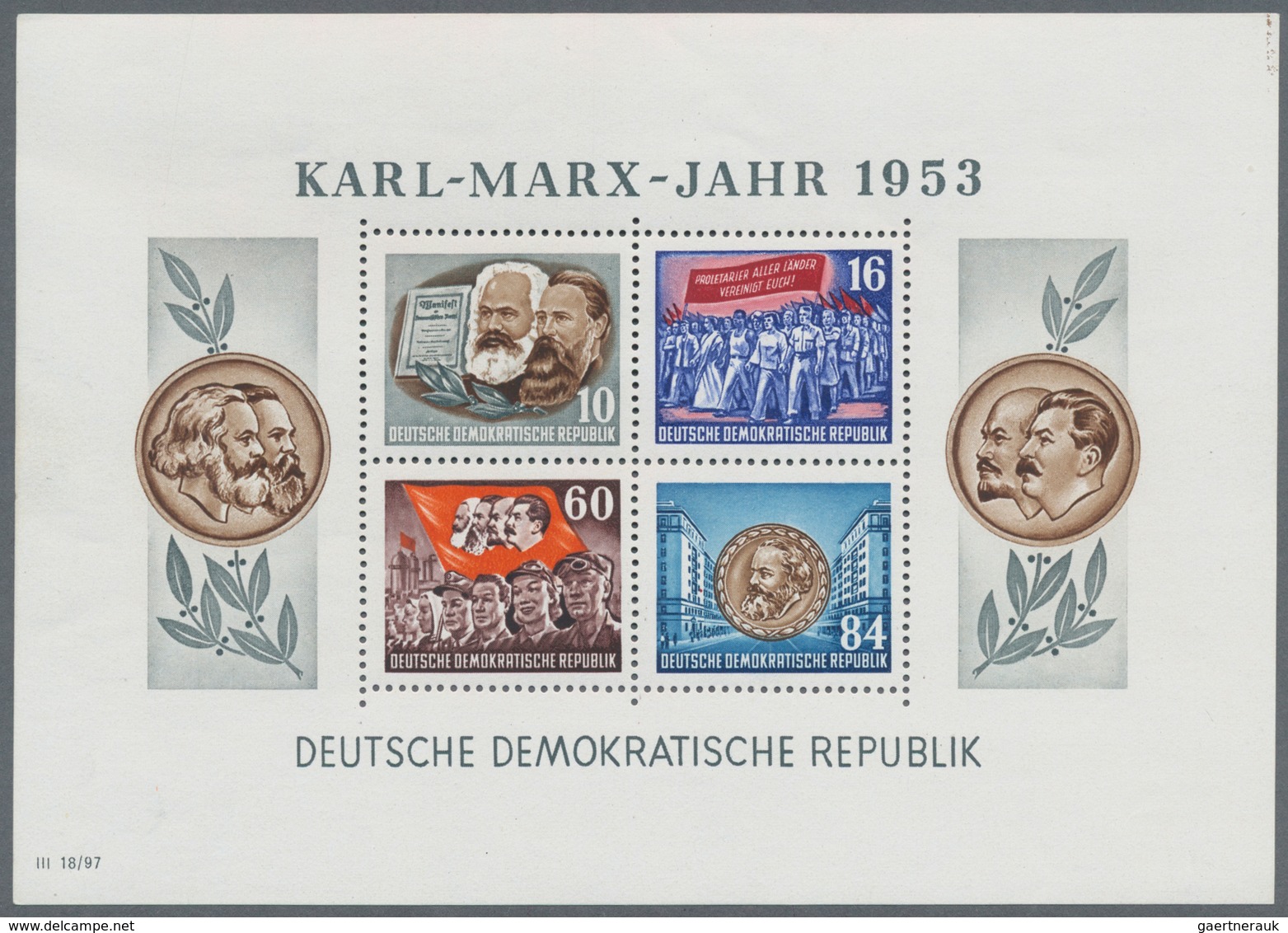 DDR: 1953, Marx-Blocks, Komplette Garnitur Gezähnt Und Geschnitten Mit BEIDEN Wasserzeichenvarianten - Other & Unclassified