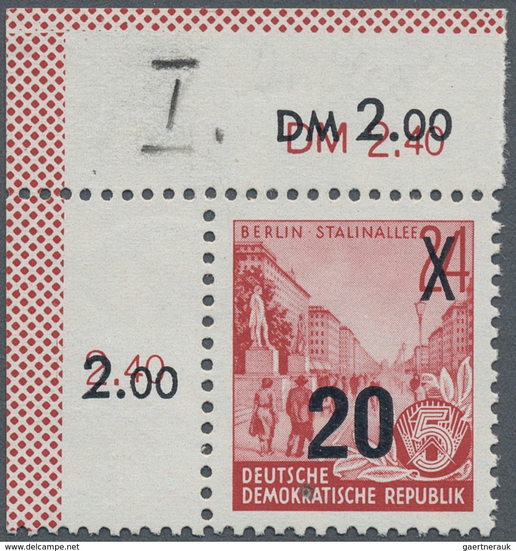 DDR: 1954, 20 Auf 24 Pf Bräunlichkarmin Aus Der Linken Oberen Bogenecke, Aufdruckmarke Infolge Porto - Other & Unclassified