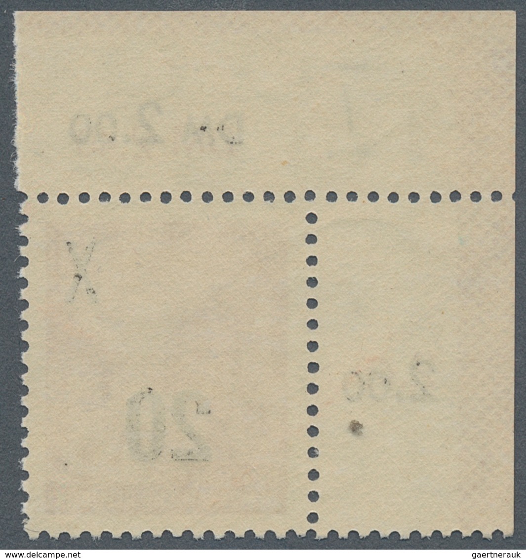 DDR: 1954, 20 Auf 24 Pf Bräunlichkarmin Aus Der Linken Oberen Bogenecke, Aufdruckmarke Infolge Porto - Autres & Non Classés
