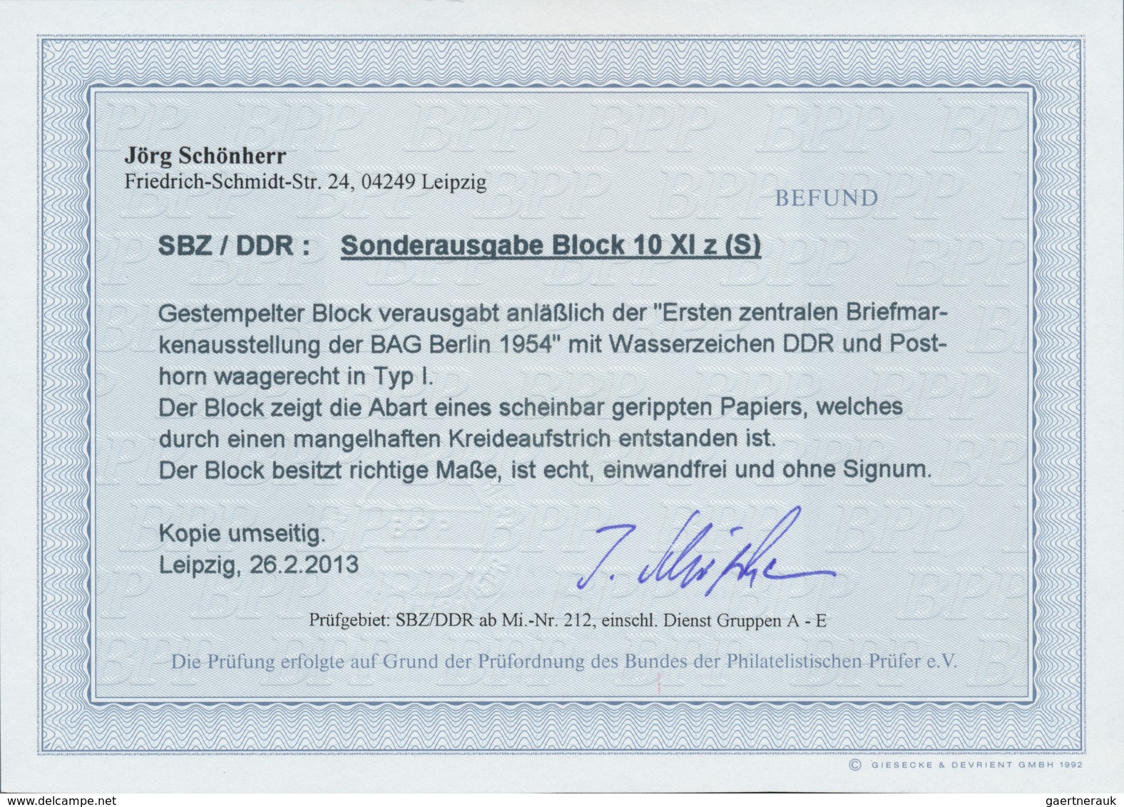 DDR: 1954. Blockausgabe "BAG Briefmarkenausstellung", Gestempelt, FB Schönherr BPP (2013): "Der Bloc - Autres & Non Classés