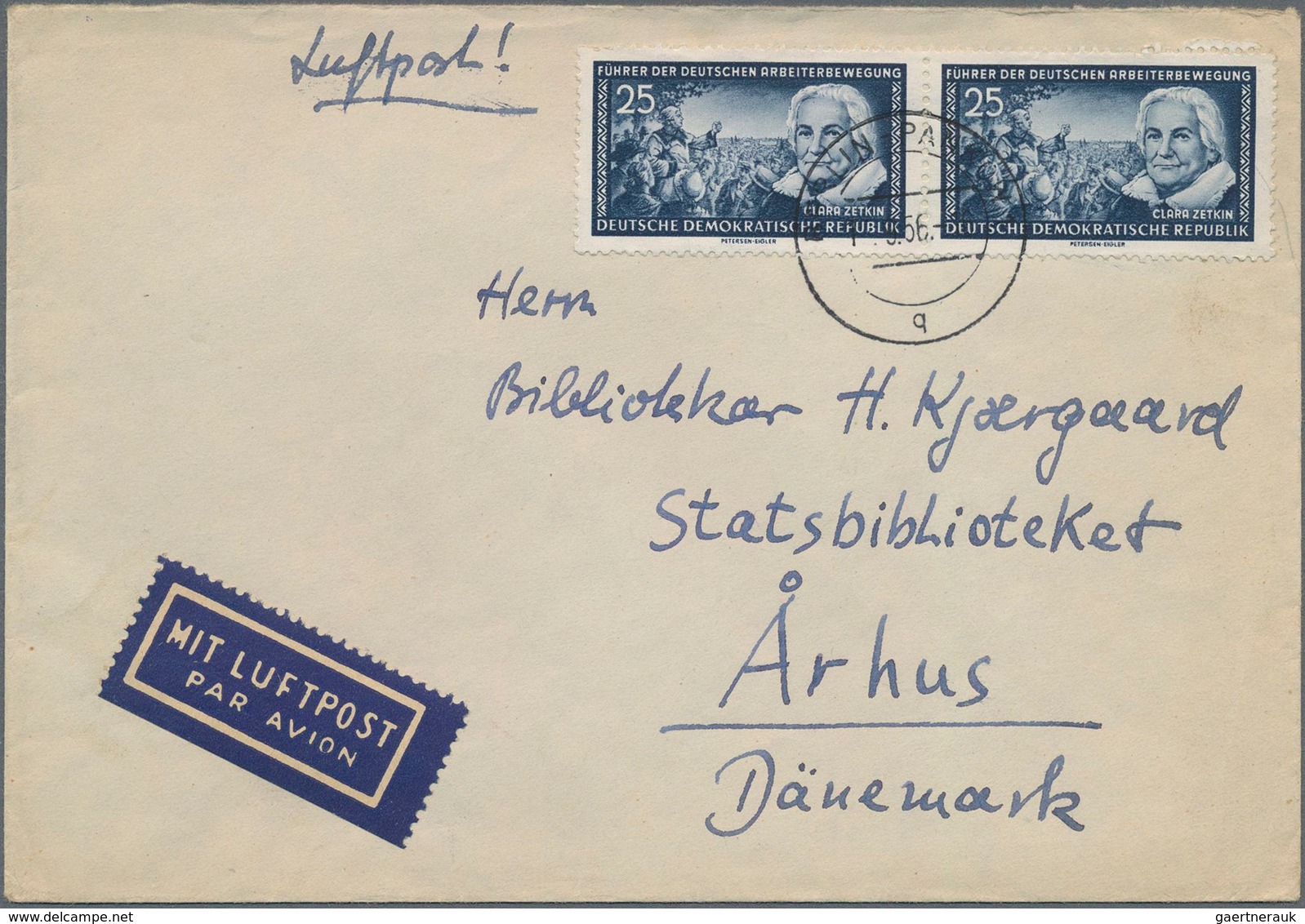 DDR: 1956, 25 Pfg. Clara Zetkin Im Waagerechten Paar Auf Auslands-Luftpostbrief Ab BERLIN-PANKOW Nac - Autres & Non Classés