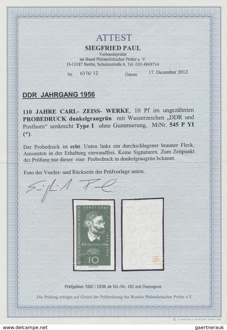 DDR: 1956, Carl-Zeiss-Werke Jean, 10 Pfg. Ernst Abbe Als Ungezähnter Probedruck Auf Ungummiertem Pap - Other & Unclassified